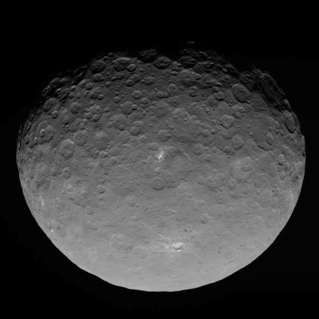 This image of Ceres is part of a sequence taken by NASA Dawn spacecraft on May 4, 2015, from a distance of 8,400 miles 13,600 kilometers.  http://photojournal.jpl.nasa.gov/catalog/PIA19553