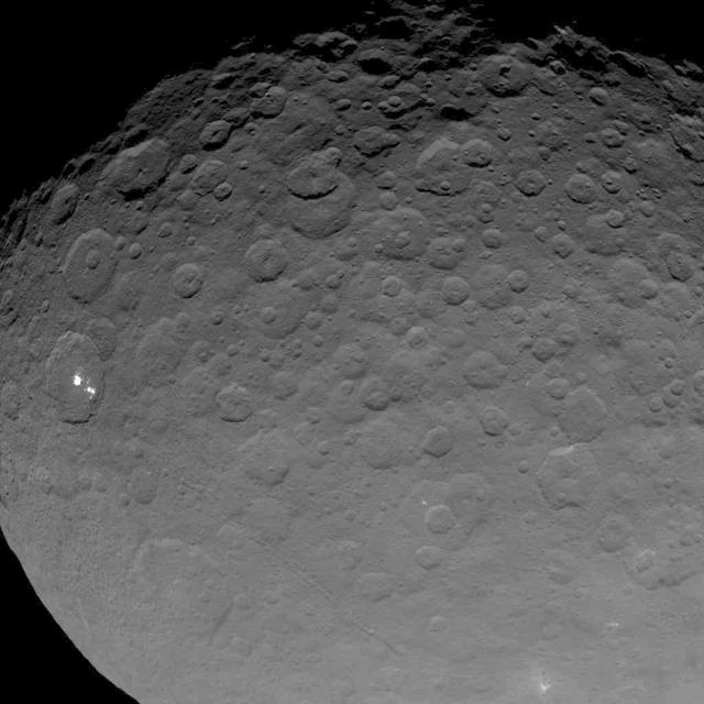 This image of Ceres is part of a sequence taken by NASA Dawn spacecraft on May 16, 2015, from a distance of 4,500 miles 7,200 kilometers.  http://photojournal.jpl.nasa.gov/catalog/PIA19560