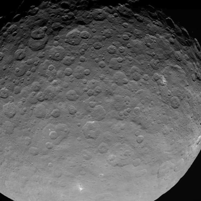 This image of Ceres is part of a sequence taken by NASA Dawn spacecraft on May 16, 2015, from a distance of 4,500 miles 7,200 kilometers.  http://photojournal.jpl.nasa.gov/catalog/PIA19561