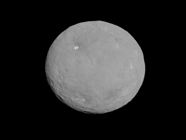This image of Ceres is part of a sequence taken by NASA Dawn spacecraft on May 5 and 6, 2015, from a distance of 8,400 miles 13,600 kilometers.  http://photojournal.jpl.nasa.gov/catalog/PIA19562