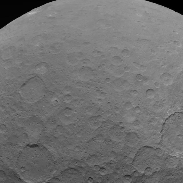 This image of Ceres is part of a sequence taken by NASA Dawn spacecraft on May 22, 2015, from a distance of 3,200 miles 5,100 kilometers with a resolution of 1,600 feet 480 meters per pixel.  http://photojournal.jpl.nasa.gov/catalog/PIA19564