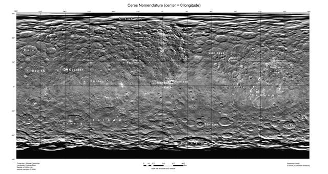 NASA image: Ceres Map With Crater Names -- August 2015
