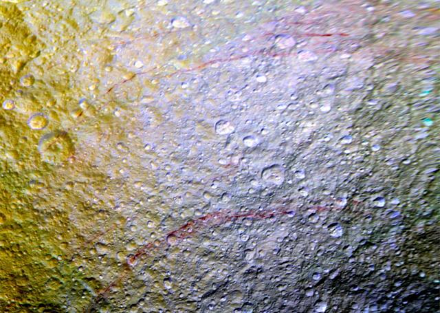 NASA image: Red Arcs on Tethys
