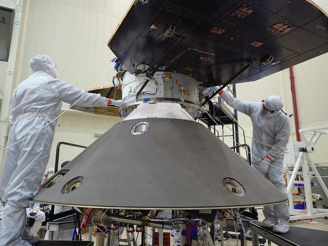 NASA image: Lowering InSight Cruise Stage onto Back Shell