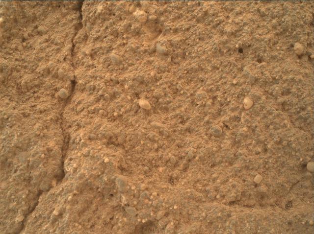This view of a sandstone target called "Big Arm" covers an area about 1.3 inches (33 millimeters) wide in detail that shows differing shapes and colors of sand grains in the stone.  Three separate images taken by the Mars Hand Lens Imager (MAHLI) camera on NASA's Curiosity Mars rover, at different focus settings, were combined into this focus-merge view. The Big Arm target on lower Mount Sharp is at a location near "Marias Pass" where a mudstone bedrock is in contact with overlying sandstone bedrock. MAHLI recorded the component images on May 29, 2015, during the 999th Martian day, or sol, of Curiosity's work on Mars.  The rounded shape of some grains visible here suggests they traveled long distances before becoming part of the sediment that later hardened into sandstone. Other grains are more angular and may have originated closer to the rock's current location. Lighter and darker grains may have different compositions.  MAHLI was built by Malin Space Science Systems, San Diego. NASA's Jet Propulsion Laboratory, a division of the California Institute of Technology in Pasadena, manages the Mars Science Laboratory Project for the NASA Science Mission Directorate, Washington.   http://photojournal.jpl.nasa.gov/catalog/PIA19677