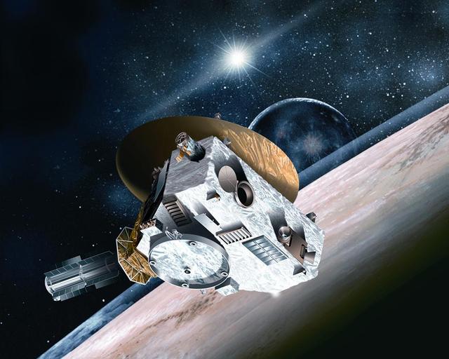 This artist concept shows NASA fleet of observatories busily gathering data before and after July 14, 2015 to help piece together what we know about Pluto, and what features New Horizons data might help explain.  What's icy, has "wobbly" potato-shaped moons, and is arguably the world's favorite dwarf planet? The answer is Pluto, and NASA's New Horizons is speeding towards the edge of our solar system for a July 14 flyby. It won't be making observations alone; NASA's fleet of observatories will be busy gathering data before and after to help piece together what we know about Pluto, and what features New Horizons data might help explain.   http://photojournal.jpl.nasa.gov/catalog/PIA19703