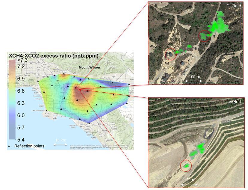 This image captured by a prototype NASA satellite instrument at NASA California Laboratory for Atmospheric Remote Sensing CLARS shows a persistent methane hotspot central red area over Los Angeles basin.