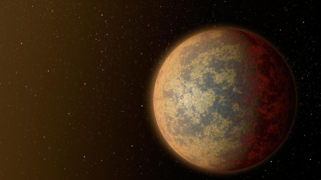 This artist's rendition shows one possible appearance for the planet HD 219134b, the nearest confirmed rocky exoplanet found to date outside our solar system. The planet is 1.6 times the size of Earth, and whips around its star in just three days. Scientists predict that the scorching-hot planet -- known to be rocky through measurements of its mass and size -- would have a rocky, partially molten surface with geological activity, including possibly volcanoes.  http://photojournal.jpl.nasa.gov/catalog/PIA19833