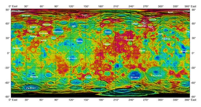 NASA image: Topographic Ceres Map with Feature Names II
