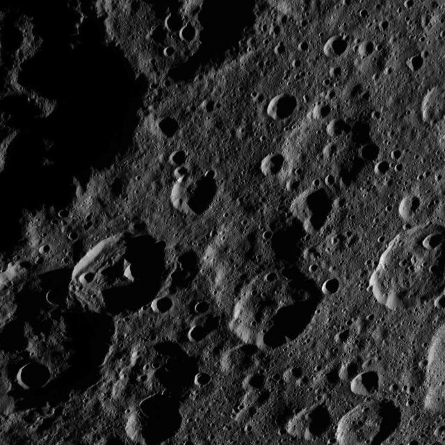 This image, taken by NASA's Dawn spacecraft, shows a portion of the northern hemisphere of dwarf planet Ceres from an altitude of 915 miles (1,470 kilometers). The image was taken on Sept. 22, 2015, and has a resolution of 450 feet (140 meters) per pixel. Jarovit crater, named for the Slavic god of fertility and harvest, is seen at lower left. Its diameter is 41 miles (66 kilometers). http://photojournal.jpl.nasa.gov/catalog/PIA19989
