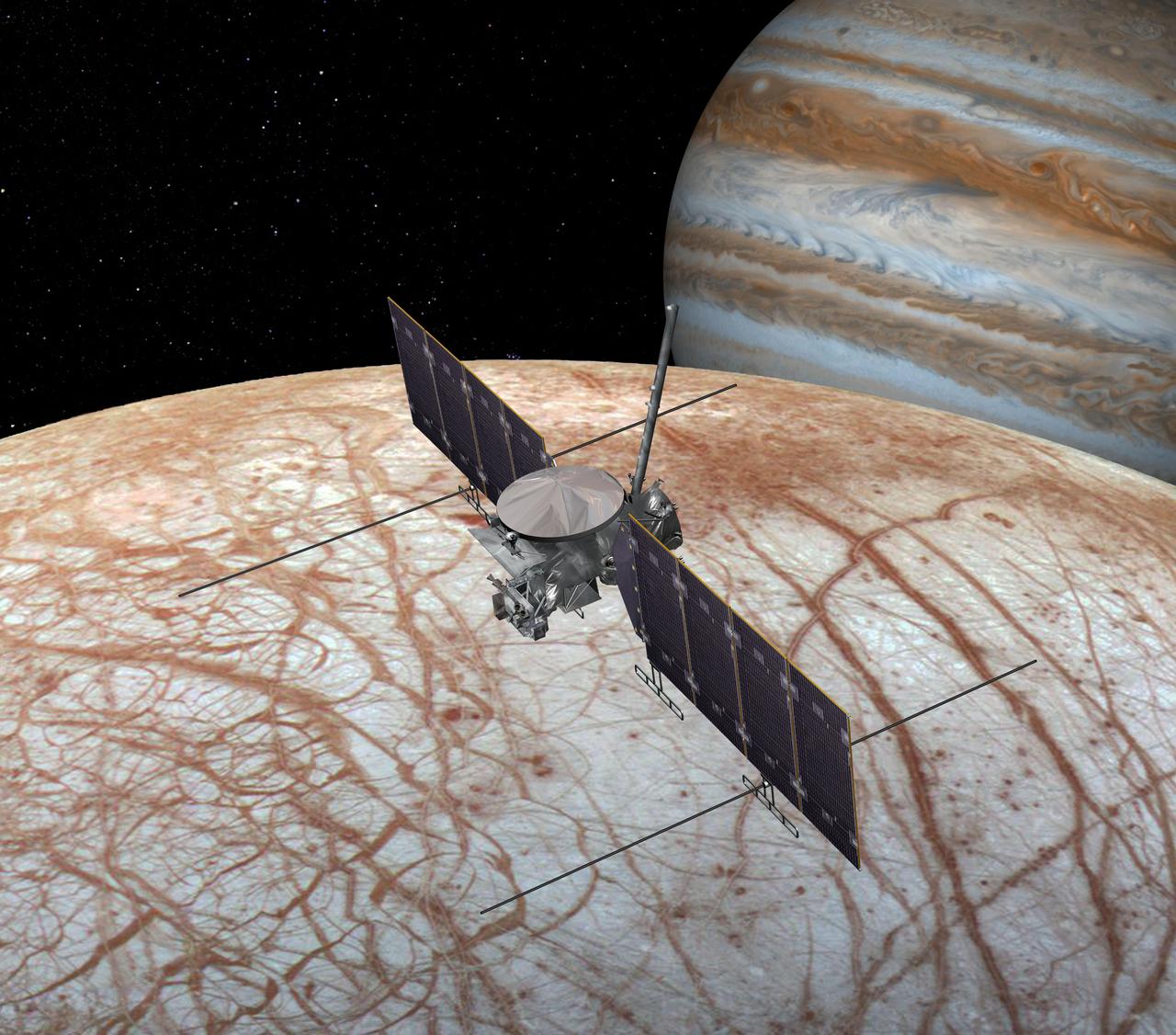 This artist rendering shows NASA Europa mission spacecraft, which is being developed for a launch sometime in the 2020s.