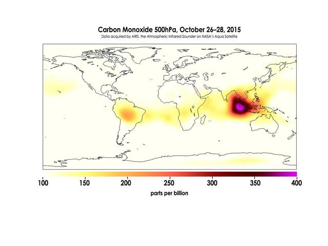 NASA image: Carbon Monoxide in Mid-Troposphere over Indonesia Fires, October 2015