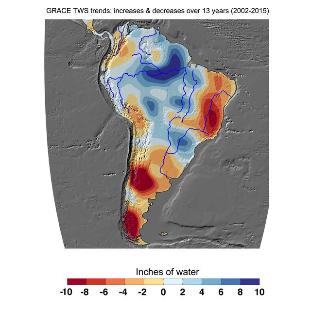 Cumulative Total South America Freshwater Losses as Seen by NASA GRACE, 2002-15