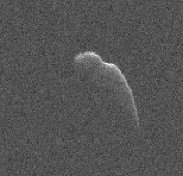 This image of an asteroid that is at least 3,600 feet (1,100 meters) long was taken on Dec. 17, 2015, by scientists using NASA's 230-foot (70-meter) DSS-14 antenna at Goldstone, California. This asteroid, named 2003 SD2020, will safely fly past Earth on Thursday, Dec. 24, at a distance of 6.8 million miles (11 million kilometers).  At the time this image was taken, the asteroid was about 7.3 million miles (12 million kilometers) from Earth. In 2018, this asteroid will fly past Earth at a distance of 1.8 million miles (2.8 million kilometers). http://photojournal.jpl.nasa.gov/catalog/PIA20279