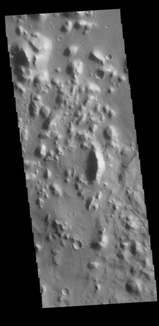 The hills in this image from NASA 2001 Mars Odyssey spacecraft are part of Nepenthes Mensae, which is located along the margin of Terra Cimmeria.
