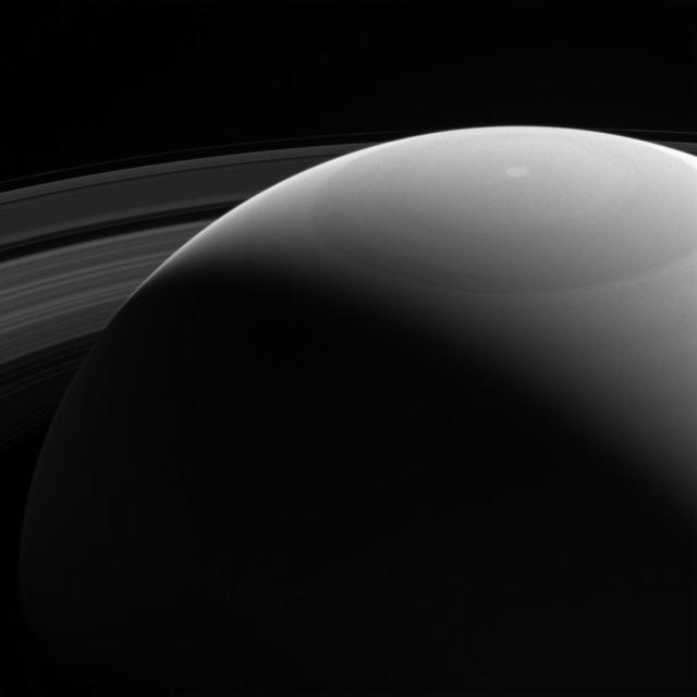 No Earth-based telescope could ever capture a view quite like this. Earth-based views can only show Saturn's daylit side, from within about 25 degrees of Saturn's equatorial plane. A spacecraft in orbit, like Cassini, can capture stunning scenes that would be impossible from our home planet. This view looks toward the sunlit side of the rings from about 25 degrees (if Saturn is dominant in image) above the ring plane. The image was taken in violet light with the Cassini spacecraft wide-angle camera on Oct. 28, 2016. The view was obtained at a distance of approximately 810,000 miles (1.3 million kilometers) from Saturn. Image scale is 50 miles (80 kilometers) per pixel. http://photojournal.jpl.nasa.gov/catalog/PIA20517