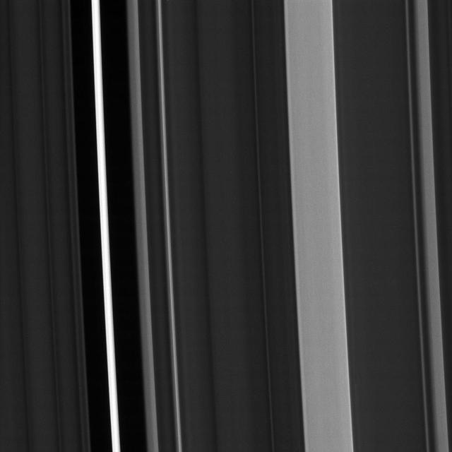 Saturn's C ring isn't uniformly bright. Instead, about a dozen regions of the ring stand out as noticeably brighter than the rest of the ring, while about half a dozen regions are devoid of ring material. Scientists call the bright regions "plateaus" and the devoid regions "gaps." Scientists have determined that the plateaus are relatively bright because they have higher particle density and reflect more light, but researchers haven't solved the trickier puzzle of how the plateaus are created and maintained. This view looks toward the sunlit side of the rings from about 62 degrees above the ring plane. The image was taken Jan. 9, 2017 in green light with the Cassini spacecraft's narrow-angle camera. Cassini obtained the image while approximately 194,000 miles (312,000 kilometers) from Saturn and at a Sun-Saturn-spacecraft, or phase, angle of 67 degrees. Image scale is 1.2 miles (2 kilometers) per pixel. https://photojournal.jpl.nasa.gov/catalog/PIA20529