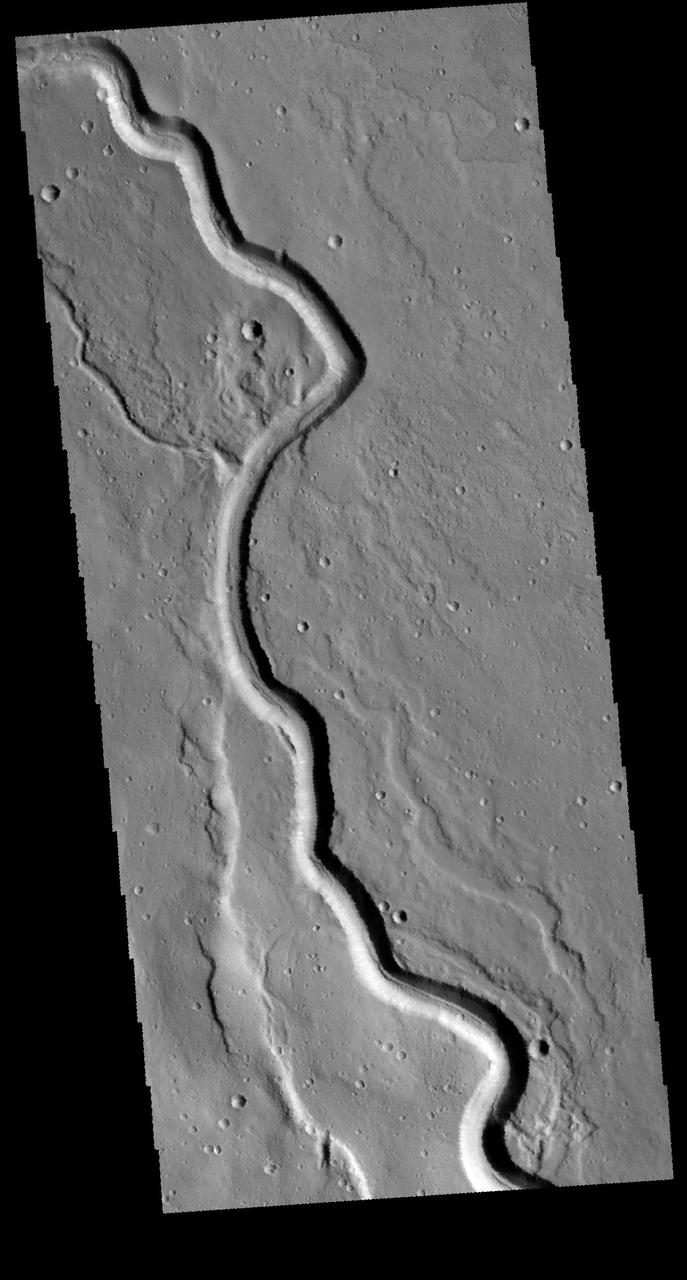 This image captured by NASA 2001 Mars Odyssey spacecraft shows a portion of Buvinda Vallis.