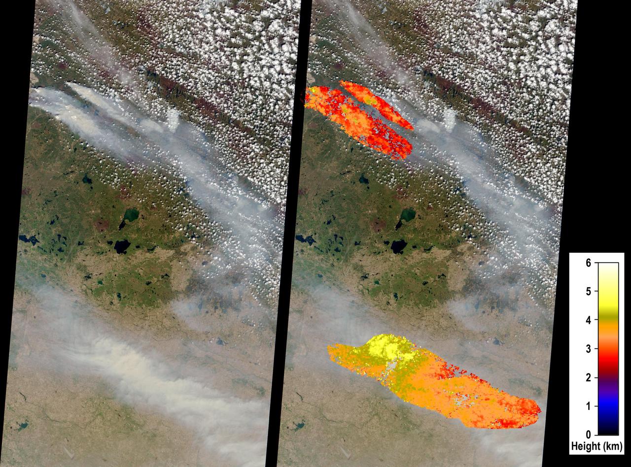 On May 6, 2016, NASA Terra spacecraft captured this image of devastating wildfires in Alberta Province, Canada, near the city of Fort McMurray which began on May 1, 2016.
