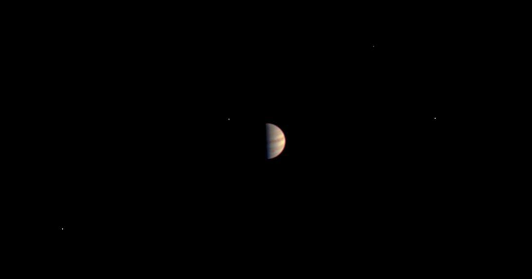 This is the final view taken by the JunoCam instrument on NASA's Juno spacecraft before Juno's instruments were powered down in preparation for orbit insertion. Juno obtained this color view on June 29, 2016, at a distance of 3.3 million miles (5.3 million kilometers) from Jupiter.  The spacecraft is approaching over Jupiter's north pole, providing an unprecedented perspective on the Jupiter system, including its four large moons.  http://photojournal.jpl.nasa.gov/catalog/PIA20706