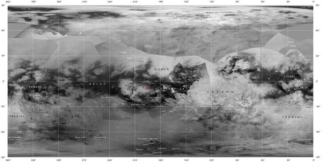 NASA image: Map of Titan with Labeled Features