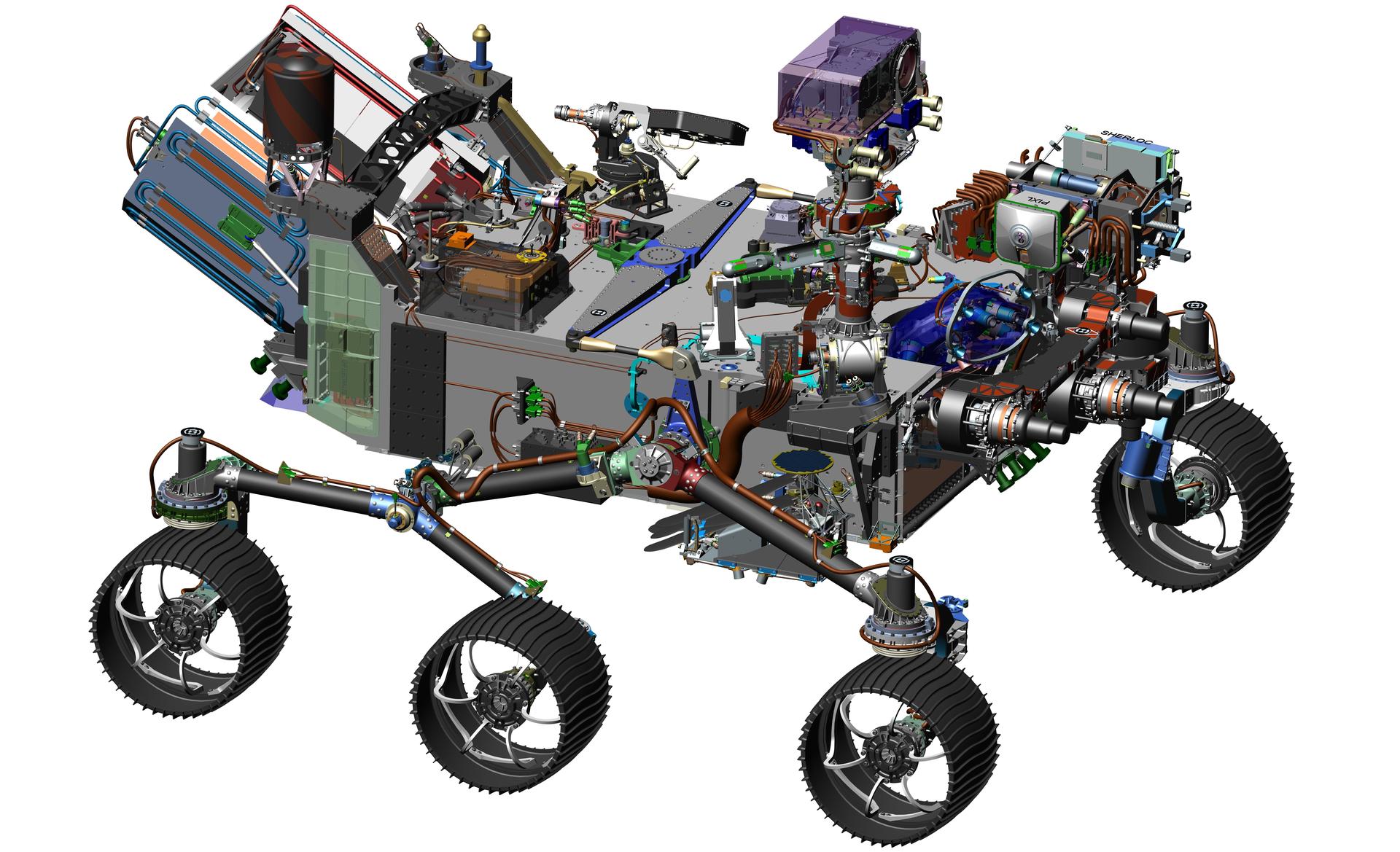 This 2016 image comes from computer-assisted-design work on the 2020 rover. The design leverages many successful features of NASA's Curiosity rover, which landed on Mars in 2012.