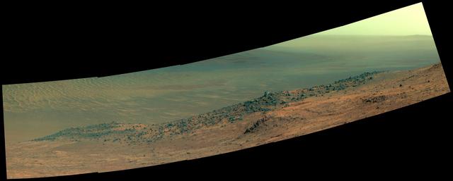 NASA image: Mars Rover Opportunity Panorama of Wharton Ridge Enhanced Color