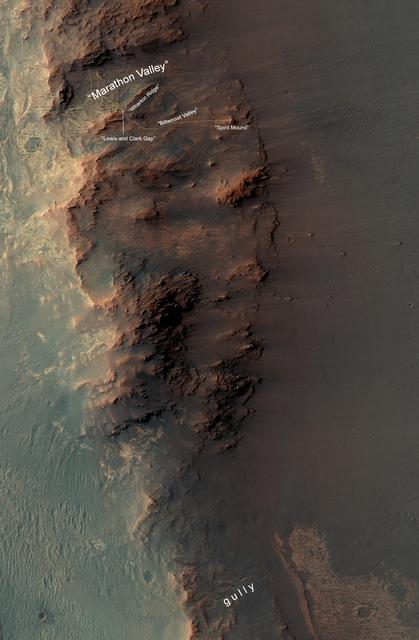 NASA image: From Marathon Valley to Gully on Endeavour Rim