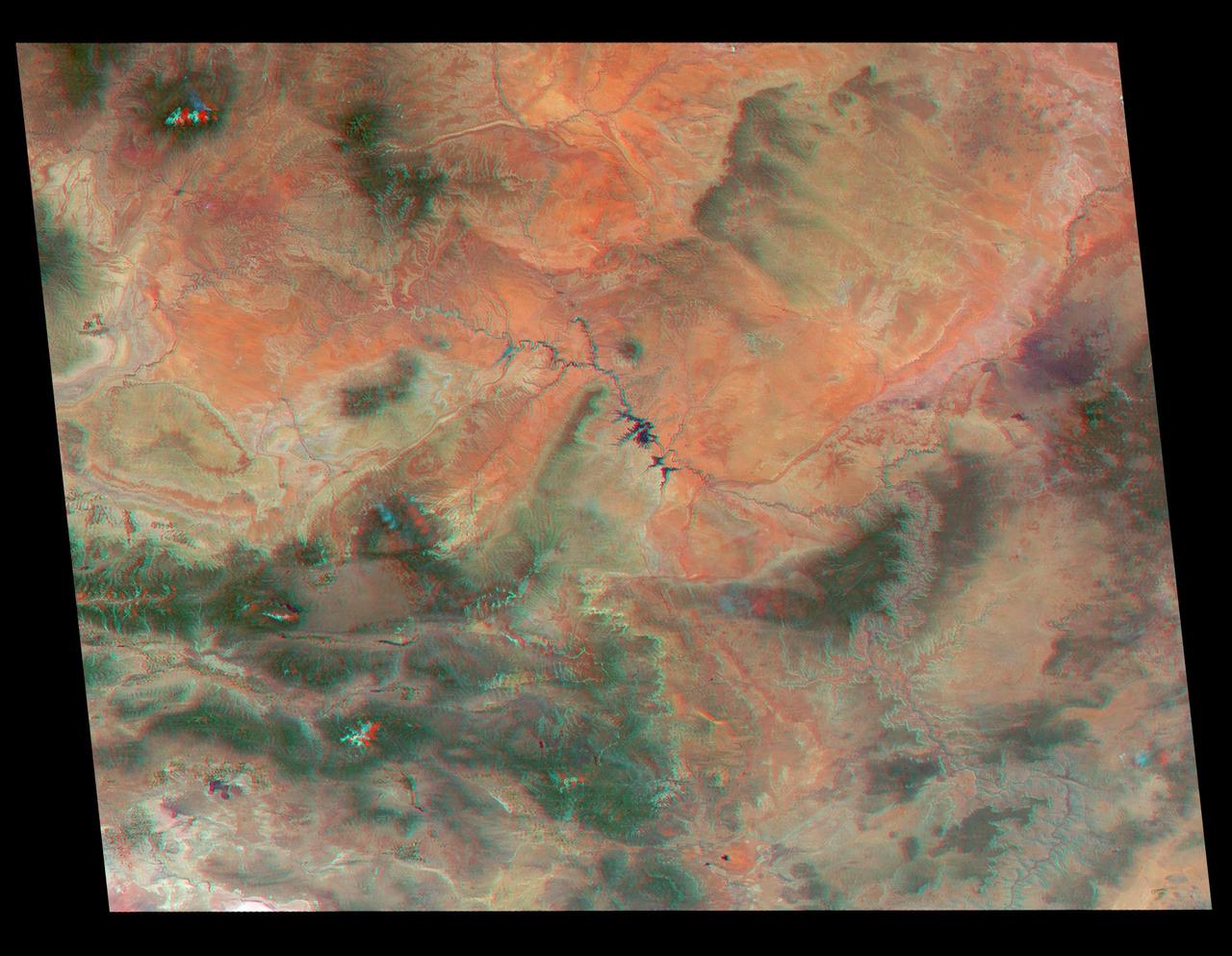 Just in time for the U.S. National Park Service's Centennial celebration on Aug. 25, NASA's Multiangle Imaging SpectroRadiometer (MISR) instrument aboard NASA's Terra satellite is releasing four new anaglyphs that showcase 33 of our nation's national parks, monuments, historical sites and recreation areas in glorious 3D.  Shown in the annotated image are Walnut Canyon National Monument, Sunset Crater Volcano National Monument, Wupatki National Monument, Grand Canyon National Park, Pipe Spring National Monument, Zion National Park, Cedar Breaks National Monument, Bryce Canyon National Park, Capitol Reef National Park, Navajo National Monument, Glen Canyon National Recreation Area, Natural Bridges National Monument, Canyonlands National Park, and Arches National Park.  MISR views Earth with nine cameras pointed at different angles, giving it the unique capability to produce anaglyphs, stereoscopic images that allow the viewer to experience the landscape in three dimensions. The anaglyphs were made by combining data from MISR's vertical-viewing and 46-degree forward-pointing camera. You will need red-blue glasses in order to experience the 3D effect; ensure you place the red lens over your left eye. The images have been rotated so that north is to the left in order to enable 3D viewing because the Terra satellite flies from north to south. All of the images are 235 miles (378 kilometers) from west to east.  These data were acquired June 18, 2016, Orbit 87774.  http://photojournal.jpl.nasa.gov/catalog/PIA20889