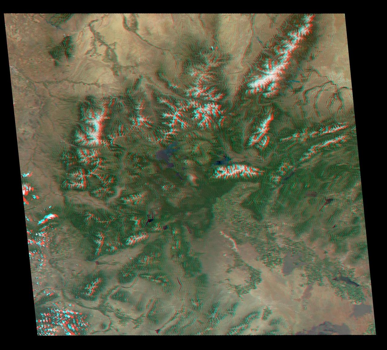 Just in time for the U.S. National Park Service's Centennial celebration on Aug. 25, NASA's Multiangle Imaging SpectroRadiometer (MISR) instrument aboard NASA's Terra satellite is releasing four new anaglyphs that showcase 33 of our nation's national parks, monuments, historical sites and recreation areas in glorious 3D.  Shown in the annotated image are Grand Teton National Park, John D. Rockefeller Memorial Parkway, Yellowstone National Park, and parts of Craters of the Moon National Monument.  MISR views Earth with nine cameras pointed at different angles, giving it the unique capability to produce anaglyphs, stereoscopic images that allow the viewer to experience the landscape in three dimensions. The anaglyphs were made by combining data from MISR's vertical-viewing and 46-degree forward-pointing camera. You will need red-blue glasses in order to experience the 3D effect; ensure you place the red lens over your left eye. The images have been rotated so that north is to the left in order to enable 3D viewing because the Terra satellite flies from north to south. All of the images are 235 miles (378 kilometers) from west to east.  These data were acquired June 25, 2016, Orbit 87876.  http://photojournal.jpl.nasa.gov/catalog/PIA20890