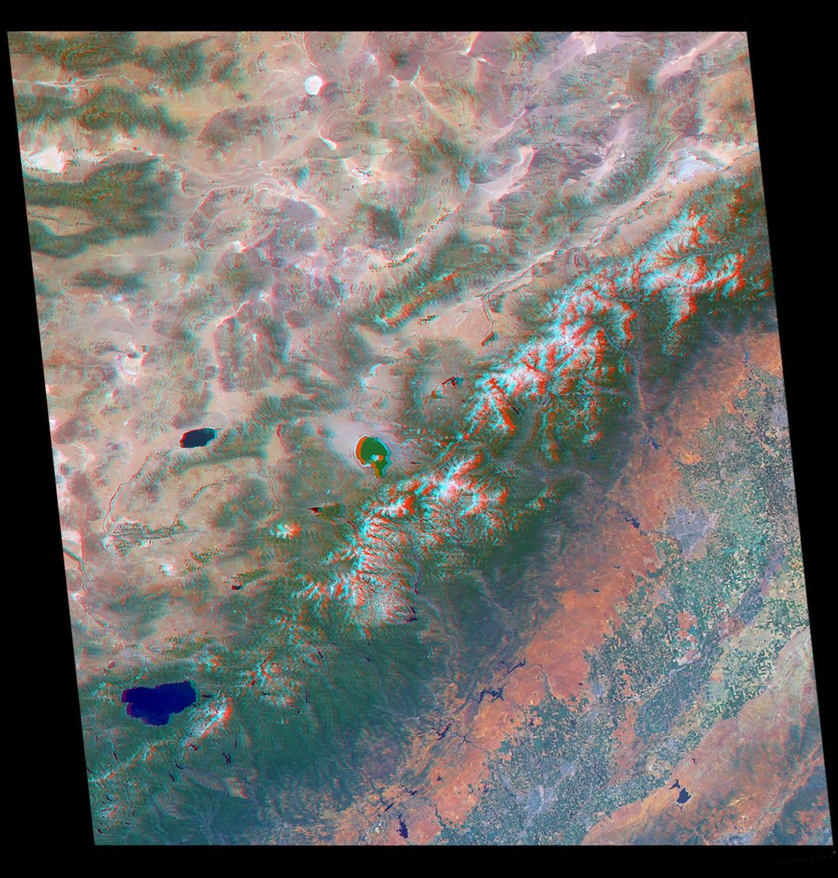 Just in time for the U.S. National Park Service's Centennial celebration on Aug. 25, NASA's Multiangle Imaging SpectroRadiometer (MISR) instrument aboard NASA's Terra satellite is releasing four new anaglyphs that showcase 33 of our nation's national parks, monuments, historical sites and recreation areas in glorious 3D.  Shown in the annotated image are Sequoia National Park, Kings Canyon National Park, Manzanar National Historic Site, Devils Postpile National Monument, Yosemite National Park, and parts of Death Valley National Park.  MISR views Earth with nine cameras pointed at different angles, giving it the unique capability to produce anaglyphs, stereoscopic images that allow the viewer to experience the landscape in three dimensions. The anaglyphs were made by combining data from MISR's vertical-viewing and 46-degree forward-pointing camera. You will need red-blue glasses in order to experience the 3D effect; ensure you place the red lens over your left eye. The images have been rotated so that north is to the left in order to enable 3D viewing because the Terra satellite flies from north to south. All of the images are 235 miles (378 kilometers) from west to east.  These data were acquired July 7, 2016, Orbit 88051.   http://photojournal.jpl.nasa.gov/catalog/PIA20892