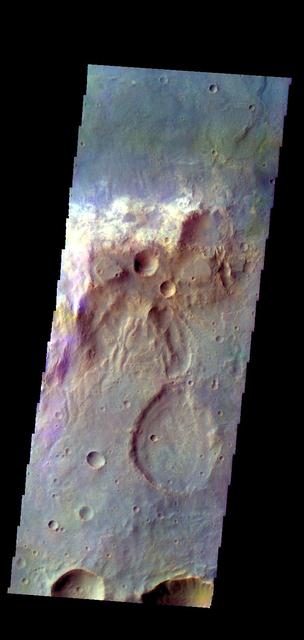 The THEMIS camera contains 5 filters. The data from different filters can be combined in multiple ways to create a false color image. These false color images may reveal subtle variations of the surface not easily identified in a single band image. Today's false color image shows part of the plains of Tyrrhena Terra.  Orbit Number: 43315 Latitude: -25.3184 Longitude: 78.9694 Instrument: VIS Captured: 2011-09-19 19:23  http://photojournal.jpl.nasa.gov/catalog/PIA20985