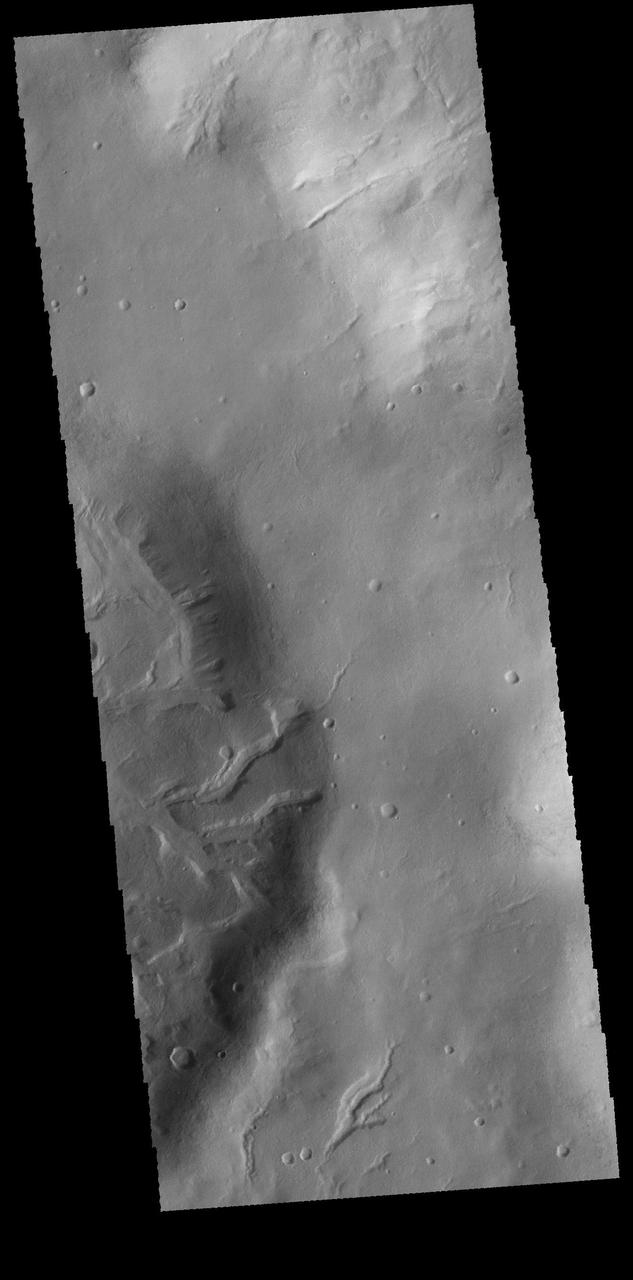 This VIS image shows several channels in and around unnamed craters in Noachis Terra.  Orbit Number: 66252 Latitude: -38.0339 Longitude: 40.923 Instrument: VIS Captured: 2016-11-20 01:43  http://photojournal.jpl.nasa.gov/catalog/PIA21286