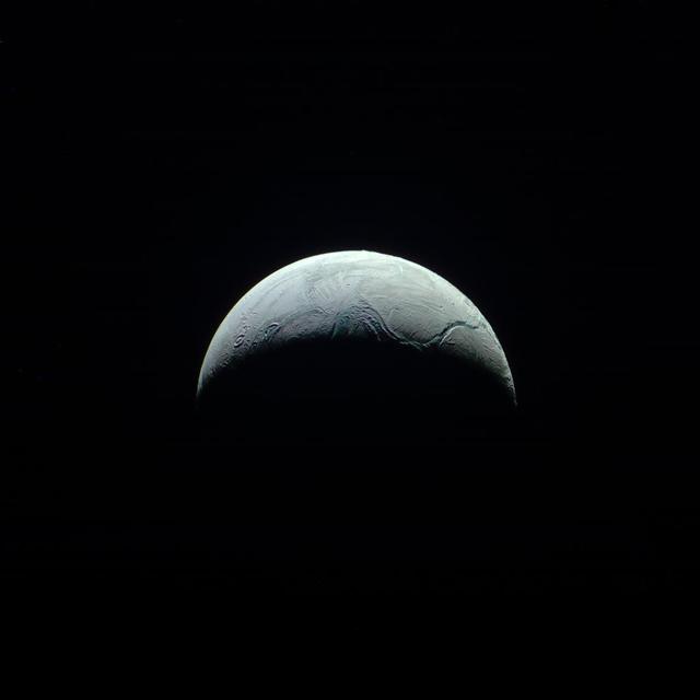 The heavens often seem vast and unchanging as seen from Earth, but movement in the skies is the norm. The relative motions of both Cassini and Enceladus over a 15-minute period create the movement seen in this movie sequence.  Cassini has monitored Enceladus (313 miles or 504 kilometers across) with a particular interest in the plumes and the geology of the south polar region for many years. Different viewing geometries give scientists different information, and the resulting animation gives us a unique "spacecraft's eye" view of the flyby.  The movie is a composite of six images taken with the Cassini spacecraft narrow-angle camera on Aug. 1, 2017 using filters that allow infrared, green, and ultraviolet light. The image filter centered on 930 nm (IR) is red in this image, the image filter centered on the green is green, and the image filter centered on 338 nm (UV) is blue.  The view was obtained at a distance of approximately 112,000 miles (181,000 kilometers) from Enceladus. Image scale is about 0.6 mile (1 kilometer) per pixel.  The animation is available at https://photojournal.jpl.nasa.gov/catalog/PIA21344
