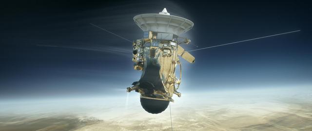 As depicted in this illustration, Cassini will plunge into Saturn's atmosphere on Sept. 15, 2017. Using its attitude control thrusters, the spacecraft will work to keep its antenna pointed at Earth while it sends its final data, including the composition of Saturn's upper atmosphere. The atmospheric torque will quickly become stronger than what the thrusters can compensate for, and after that point, Cassini will begin to tumble. When this happens, its radio connection to Earth will be severed, ending the mission. Following loss of signal, the spacecraft will burn up like a meteor in Saturn's upper atmosphere.   https://photojournal.jpl.nasa.gov/catalog/PIA21440