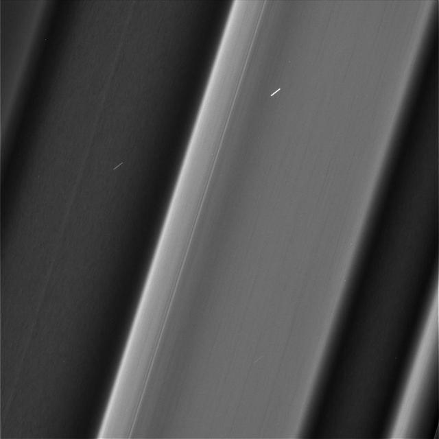 Recent images of features in Saturn's C ring called "plateaus" have deepened the mystery surrounding them. It turns out that these bright bands have a streaky texture that is very different from the textures of the regions around them.   The central feature in this image, called Plateau P1, is found approximately 47,300 miles (76,200 kilometers) from Saturn's center. It is situated amid some undulating structure that characterizes this region of the C ring. None of this structure is well understood.  This image reveals three different textures with different kinds of structure. The plateau itself is shot through with elongated streaks, while the brighter parts of the undulating structure have more clumpy texture that is similar to the "straw" seen previously in the A ring, and the dimmer parts of the undulating structure have no apparent texture at all. These textures provide information about different ways in which the ring particles are interacting with each other, though scientists have not yet worked out what it all means.  Plateau regions are brighter than their surroundings, and have sharp edges. Recent evidence indicates that the plateaus do not actually contain more material than their surroundings, nor are they different in their chemical composition, which would mean that their greater brightness is likely due to smaller particle sizes. (If a given amount of mass is broken into smaller particles, it will spread out more [i.e., it will have more surface area].) These texture differences may give a clue about processes at the particle level that create the larger structures that Cassini has observed from greater distance throughout its mission at Saturn.  These images were taken with the camera moving in sync with the orbits of individual ring particles. Therefore, any elongated structures are truly there in the rings, and are not an artifact of particles moving during the exposure (i.e., smear).  This image was taken on June 4, 2017, with the Cassini spacecraft narrow-angle camera. The image was acquired on the sunlit side of the rings from a distance of (51,830 kilometers) away from the area pictured. The image scale is 1,070 feet (325 meters) per pixel. The phase angle, or sun-ring-spacecraft angle, is 80 degrees.  https://photojournal.jpl.nasa.gov/catalog/PIA21618