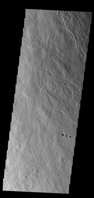 This image captured by NASA's 2001 Mars Odyssey spacecraft shows lava flows that originated from Arsia Mons. Orbit Number: 67798 Latitude: -13.539 Longitude: 239.341 Instrument: VIS Captured: 2017-03-27 10:03 https://photojournal.jpl.nasa.gov/catalog/PIA21664