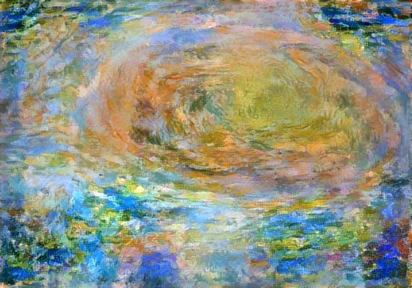 Citizen scientist David Englund created this avant-garde Jovian artwork using data from the JunoCam imager on NASA's Juno spacecraft.  The unique interpretation of Jupiter's Great Red Spot was done in a style that pays tribute to French Impressionist painter Claude Monet.  The original image was taken on July 10, 2017 at 7:12 p.m. PDT (10:12 p.m. EDT), as the Juno spacecraft performed its 7th close flyby of Jupiter. At the time the image was taken, the spacecraft was 10,274 miles (16,535 kilometers) from the tops of the clouds of the planet, at a latitude of -36.9 degrees. https://photojournal.jpl.nasa.gov/catalog/PIA21779 . -   Enhanced image by David Englund based on images provided courtesy of NASA/JPL-Caltech/SwRI/MSSS