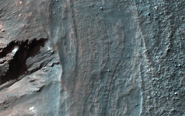 NASA image: Crater Rim Layers, Rubble, and Gullies