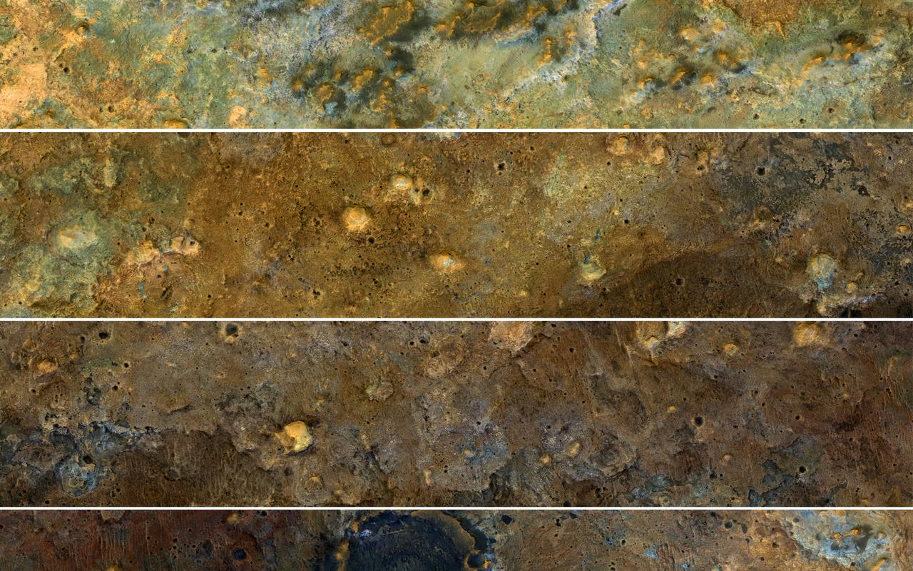 The clay-rich terrain surrounding Mawrth Vallis is one of the most scenic regions of Mars, a future interplanetary park, as seen by NASA's Mars Reconnaissance Orbiter. Here, we cut a long, oblique view into strips to see the full color coverage in more compact form.  The origin of these altered layers is the subject of continued debates, perhaps to be resolved by a future rover on the surface. We do know that these layers are very ancient, dating back to a time when the environment of Mars was wetter and more habitable, if there were any inhabitants.  https://photojournal.jpl.nasa.gov/catalog/PIA21871