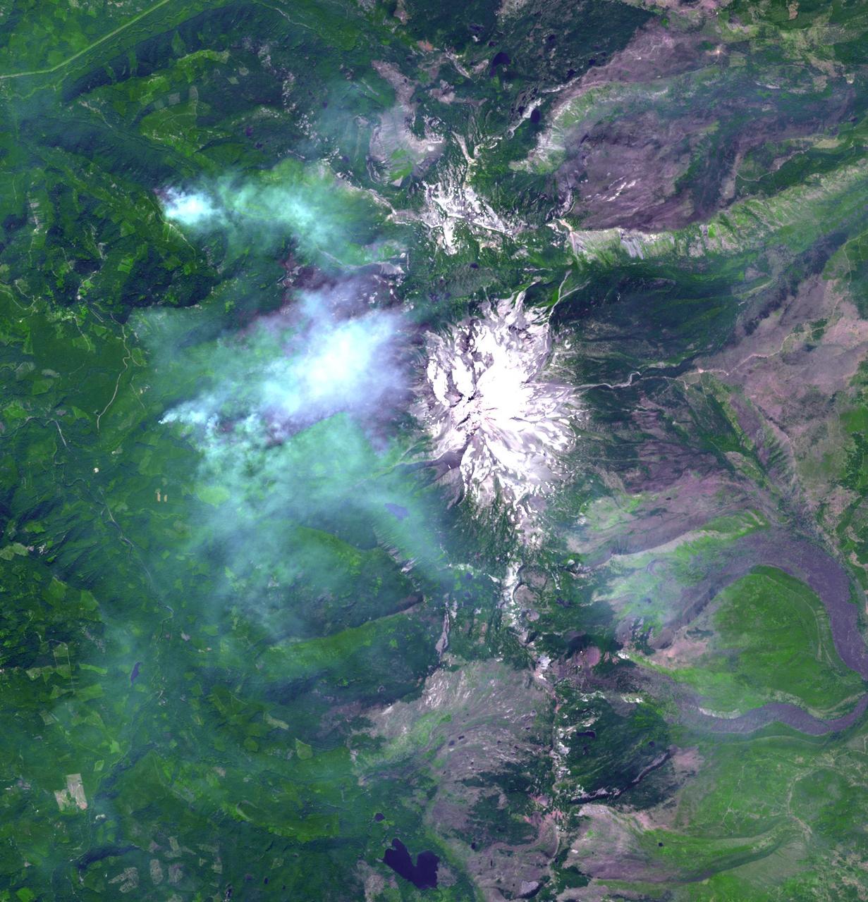The Whitewater Fire in the Mount Jefferson Wilderness in Oregon was started by a lightning strike. As of Aug. 18, 2017, more than 117,000 acres and 30 miles (48 kilometers) of the Pacific Crest Trail are closed to the public in an area that had been expected to be popular with people there to view the August 21 solar eclipse. The smoke clouds sit over the burned area, just west-northwest of Mount Jefferson. The image was acquired Aug. 18, 2017, covers an area of 16 by 17 miles (26.1 by 27.2 kilometers), and is located at 44.7 degrees north, 121.8 degrees west.  https://photojournal.jpl.nasa.gov/catalog/PIA21877