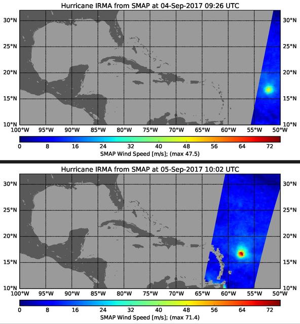 NASA image: Rapid Intensification of Hurricane Irma Seen in New SMAP Wind Images