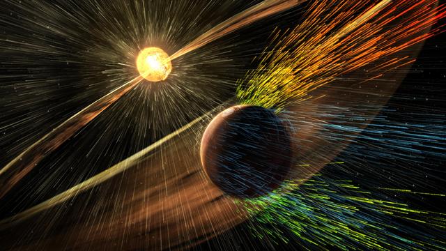 NASA image: Visualizing a Solar Storm's Effect on Mars Atmosphere (Illustration)