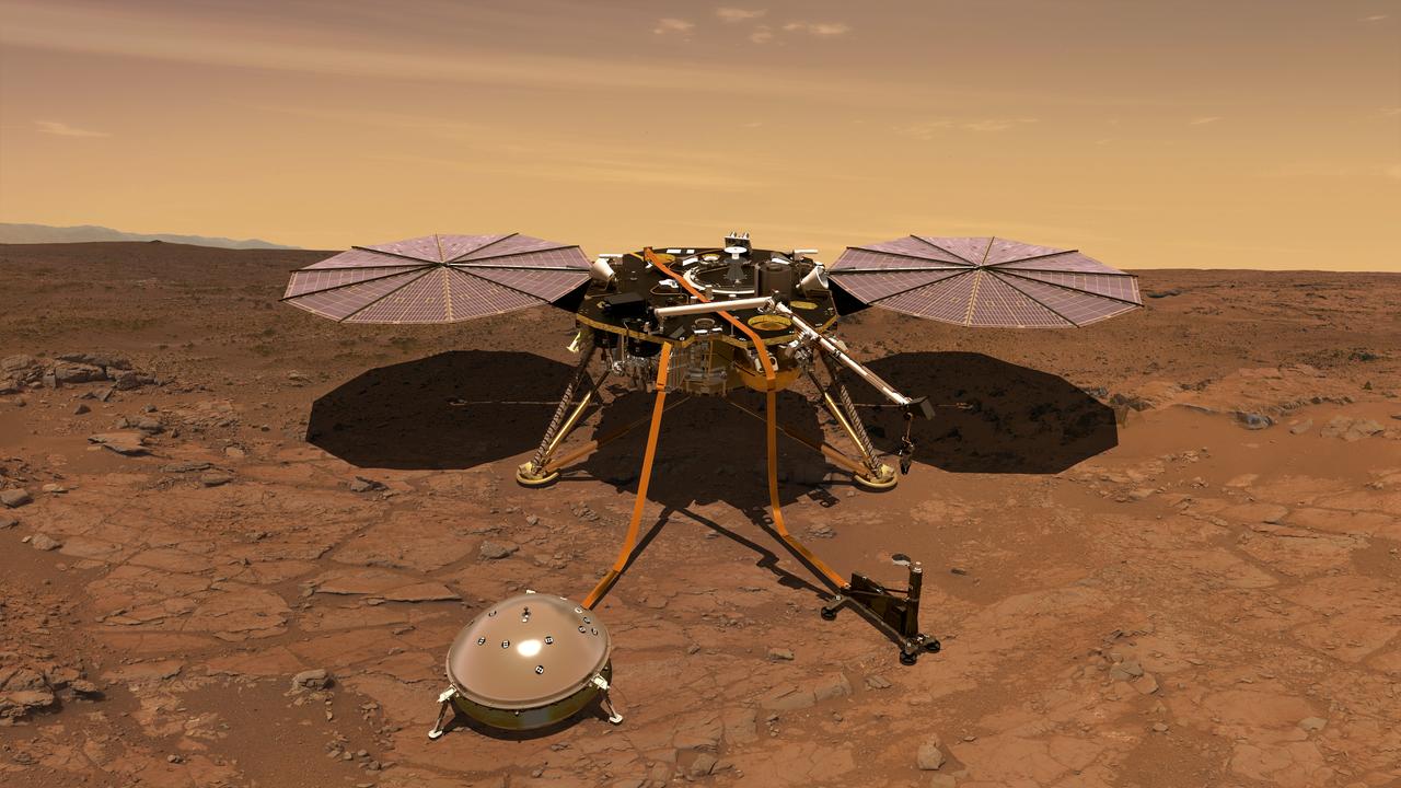 An artist's rendition of the InSight lander operating on the surface of Mars. InSight, short for Interior Exploration using Seismic Investigations, Geodesy and Heat Transport, is a lander designed to give Mars its first thorough check up since it formed 4.5 billion years ago. It is scheduled to launch from Vandenberg Air Force Base on the California coast between May 5 through June 8, 2018, and land on Mars six months later, on Nov. 26, 2018. InSight complements missions orbiting Mars and roving around on the planet's surface. The lander's science instruments look for tectonic activity and meteorite impacts on Mars, study how much heat is still flowing through the planet, and track the planet's wobble as it orbits the sun. This helps answer key questions about how the rocky planets of the solar system formed. So while InSight is a Mars mission, it's also more than a Mars mission. Surface operations begin a minute after landing at Elysium Planitia. The lander's prime mission is one Mars year (approximately two Earth years). https://photojournal.jpl.nasa.gov/catalog/PIA22228
