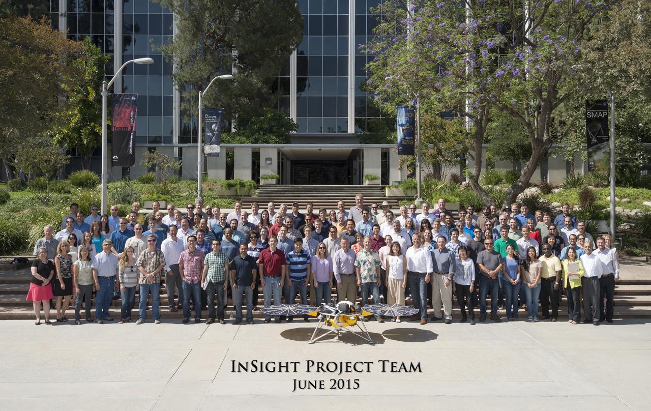 The InSight Team at NASA's Jet Propulsion Laboratory, JPL, in June 2015.  The InSight team is comprised of scientists and engineers from multiple disciplines and is a unique collaboration between countries and organizations around the world. The science team includes co-investigators from the U.S., France, Germany, Austria, Belgium, Canada, Japan, Switzerland and the United Kingdom.   https://photojournal.jpl.nasa.gov/catalog/PIA22234