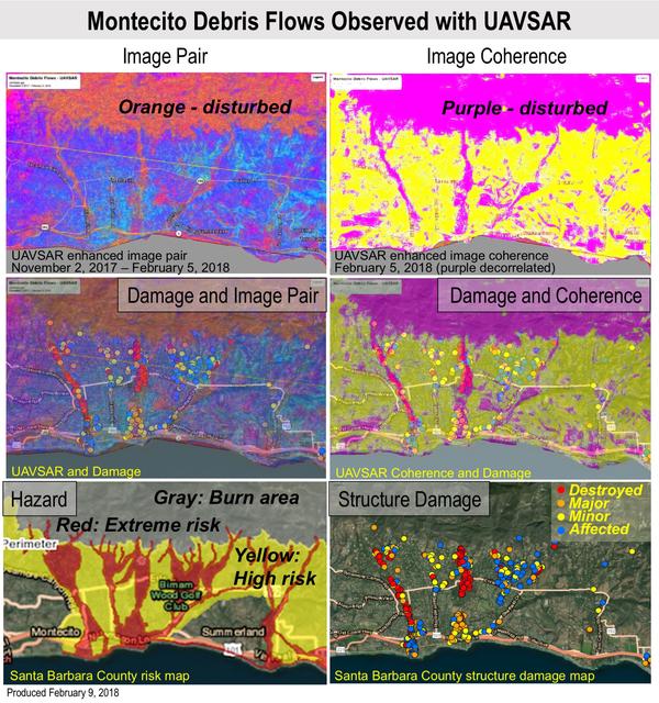 NASA image: Effects of Deadly California Debris Flows Seen in Before/After Images from NASA's UAVSAR