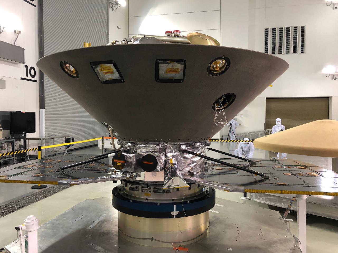 NASA's InSight to Mars undergoes final preparations at Vandenberg Air Force Base in Central California, ahead of its launch, expected as early as May 5, 2018.  InSight, short for Interior Exploration using Seismic Investigations, Geodesy and Heat Transport, is the first mission dedicated to studying the deep interior of Mars. Its findings will advance understanding of the early history of all rocky planets, including Earth.  https://photojournal.jpl.nasa.gov/catalog/PIA22254
