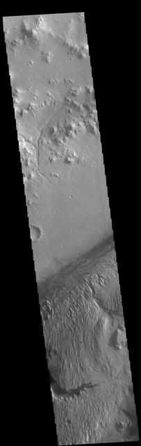 This VIS image shows part of Gale Crater. Gale Crater is the home of the Curiosity Rover. Orbit Number: 71399 Latitude: -4.54006 Longitude: 137.334 Instrument: VIS Captured: 2018-01-18 03:26 https://photojournal.jpl.nasa.gov/catalog/PIA22392