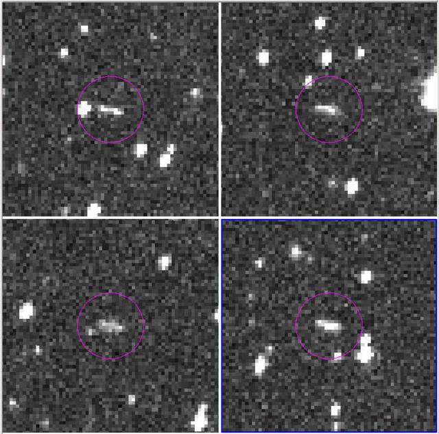 These are the discovery observations of asteroid 2018 LA from the Catalina Sky Survey, taken June 2, 2018. About eight hours after these images were taken, the asteroid entered Earth's atmosphere (about 9:44 a.m. PDT, 12:44 p.m. EDT, 16:44 UTC, 6:44 p.m. local Botswana time), and disintegrated in the upper atmosphere near Botswana, Africa.  https://photojournal.jpl.nasa.gov/catalog/PIA22468
