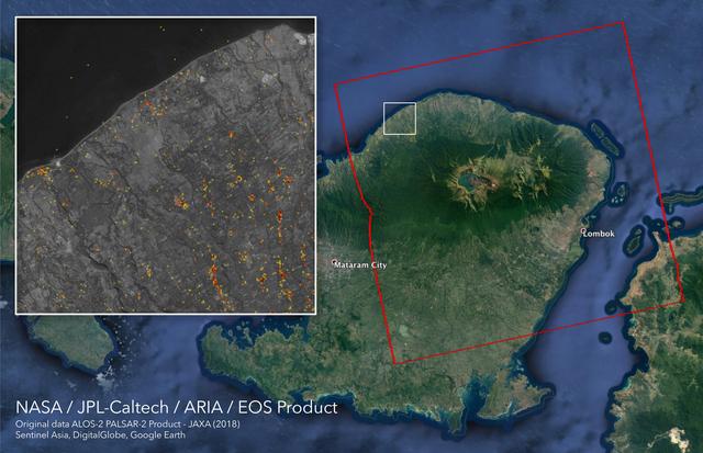 ARIA Damage Proxy Map of Lombok, Indonesia Earthquakes